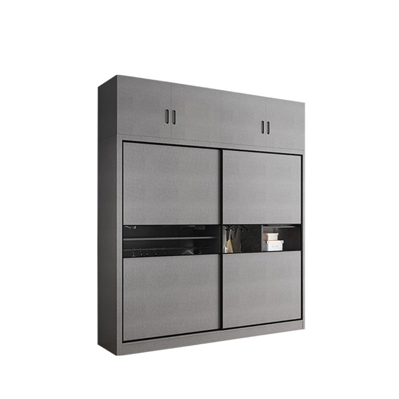 Gray Colour Wooden Wardrobe Rod Included Wardrobe Wardrobe Closet with Sliding Door