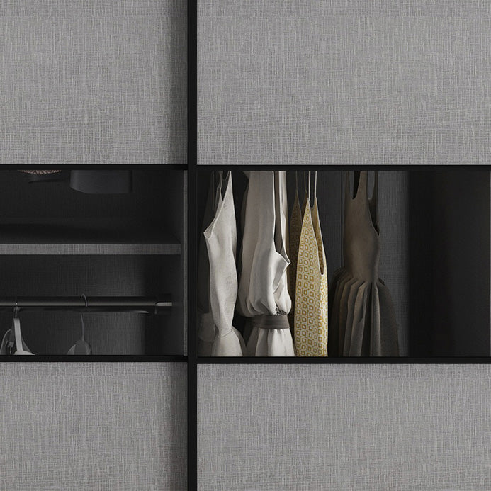 Gray Colour Wooden Wardrobe Rod Included Wardrobe Wardrobe Closet with Sliding Door