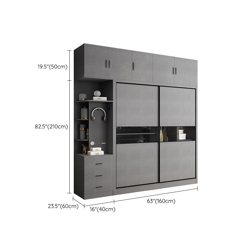 Gray Colour Wooden Wardrobe Rod Included Wardrobe Wardrobe Closet with Sliding Door