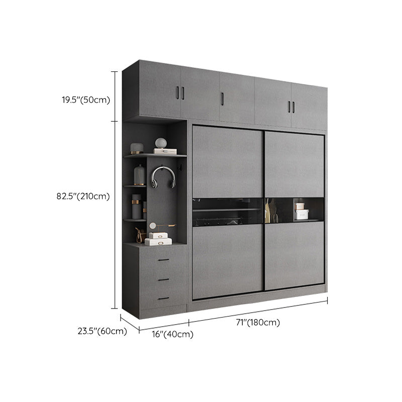 Gray Colour Wooden Wardrobe Rod Included Wardrobe Wardrobe Closet with Sliding Door