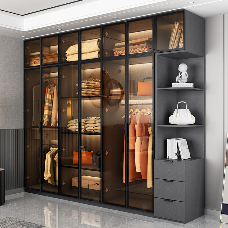 Modern Glass Wardrobe Cloth Rod Included Wardrobe Closet without Light