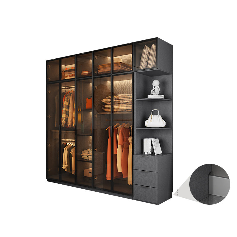 Modern Glass Wardrobe Cloth Rod Included Wardrobe Closet without Light