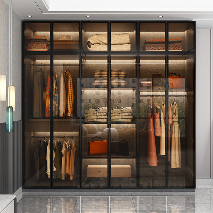 Modern Glass Wardrobe Cloth Rod Included Wardrobe Closet without Light