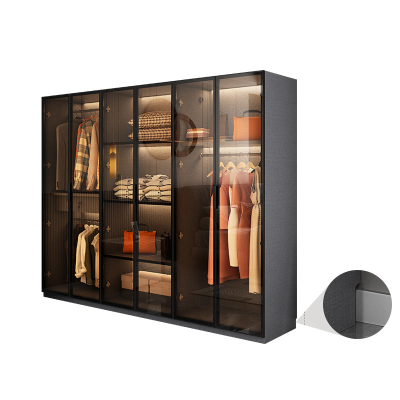 Modern Glass Wardrobe Cloth Rod Included Wardrobe Closet without Light