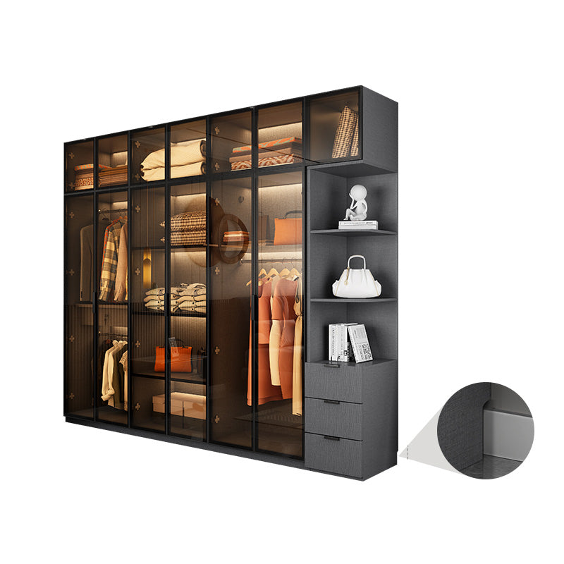 Modern Glass Wardrobe Cloth Rod Included Wardrobe Closet without Light
