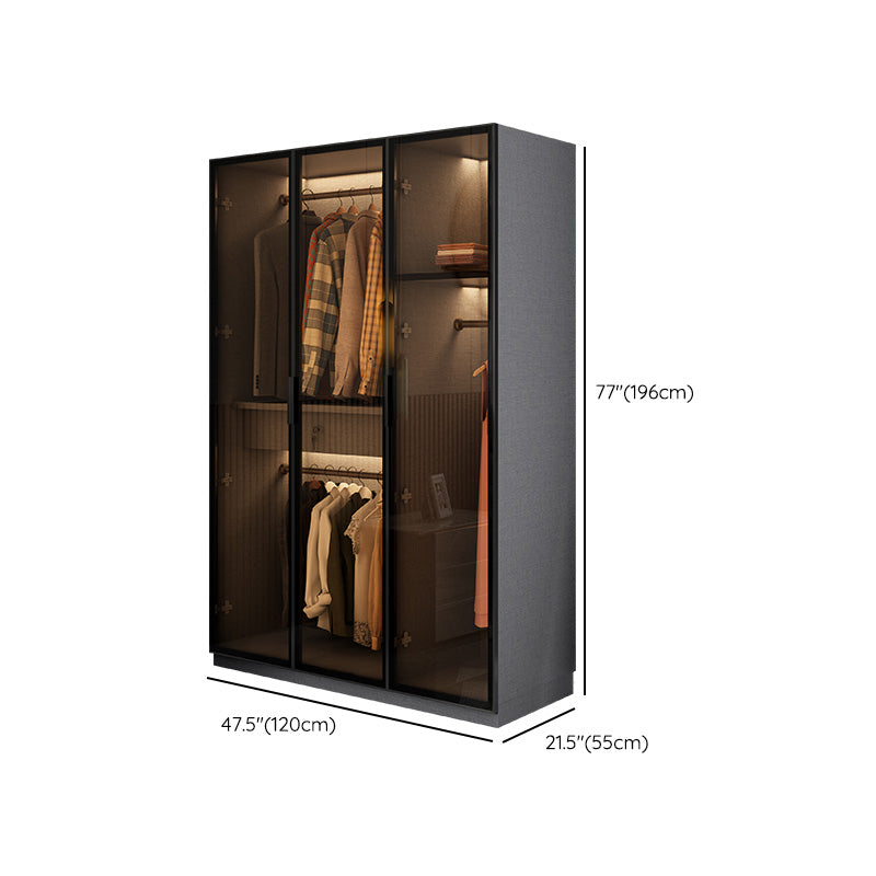 Modern Glass Wardrobe Cloth Rod Included Wardrobe Closet without Light