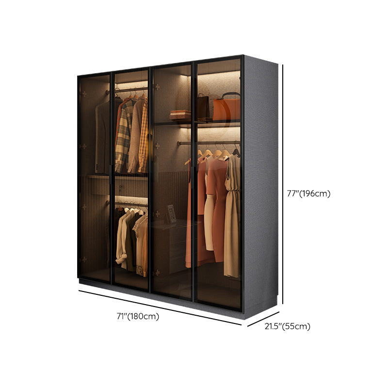 Modern Glass Wardrobe Cloth Rod Included Wardrobe Closet without Light