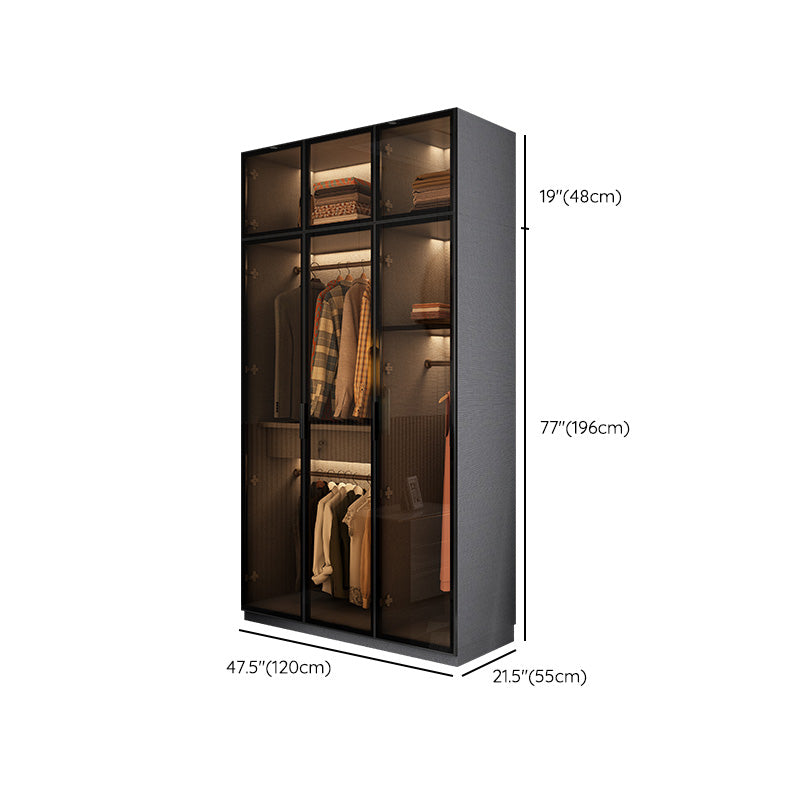 Modern Glass Wardrobe Cloth Rod Included Wardrobe Closet without Light