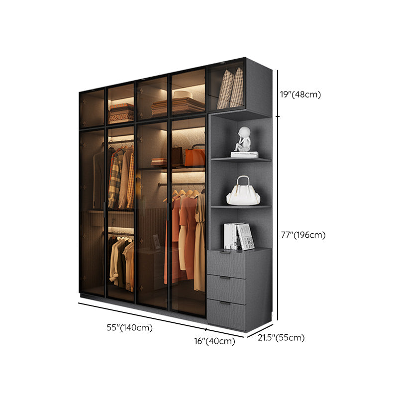 Modern Glass Wardrobe Cloth Rod Included Wardrobe Closet without Light