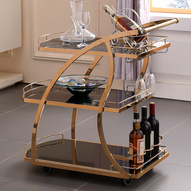 Modern Glass Prep Table Open Storage Rolling Prep Table 3-Tier