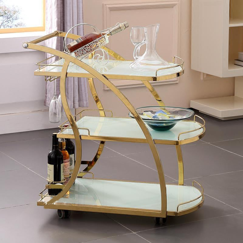 Modern Glass Prep Table Open Storage Rolling Prep Table 3-Tier