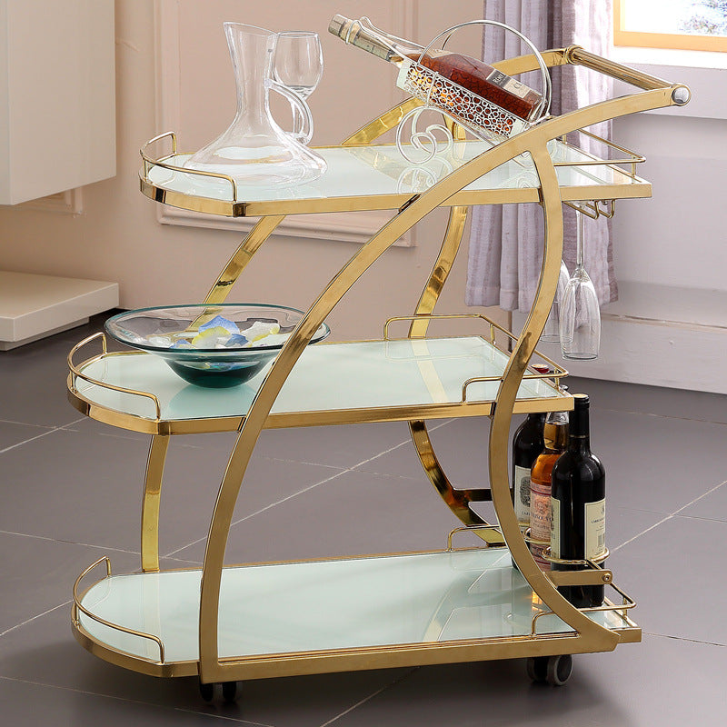 Modern Glass Prep Table Open Storage Rolling Prep Table 3-Tier