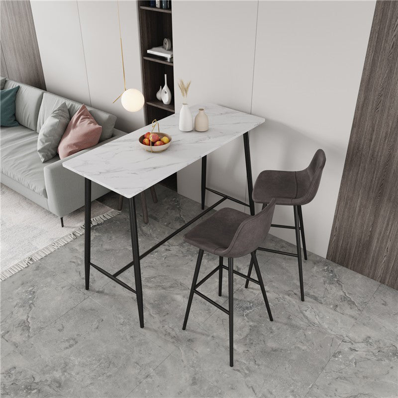 Modern Bar Table Set 1/2/3 Pieces Stone Rectangle Bar Set with Upholstered Stools