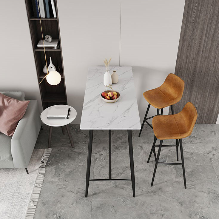 Modern Bar Table Set 1/2/3 Pieces Stone Rectangle Bar Set with Upholstered Stools
