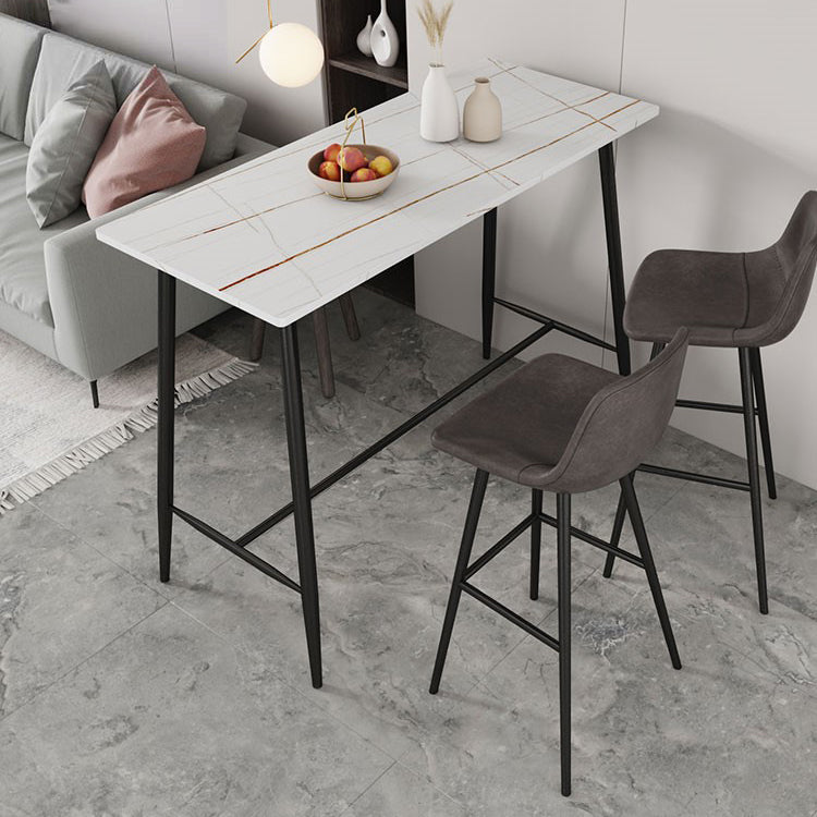 Modern Bar Table Set 1/2/3 Pieces Stone Rectangle Bar Set with Upholstered Stools