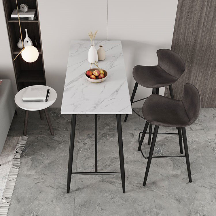 Modern Bar Table Set 1/2/3 Pieces Stone Rectangle Bar Set with Upholstered Stools