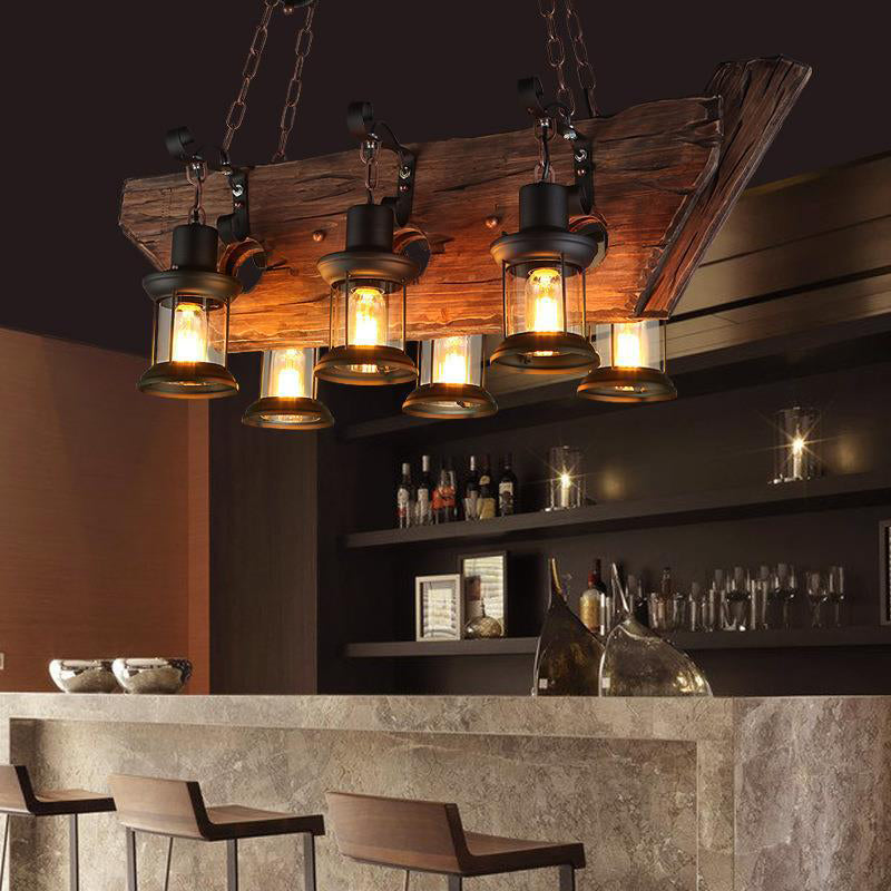 Industrial Island Light 6 Lights Island Hanging Light with Glass Shade for Dining Room