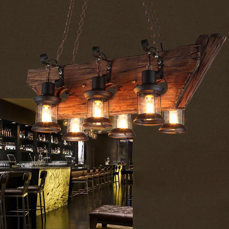 Industrial Island Light 6 Lights Island Hanging Light with Glass Shade for Dining Room