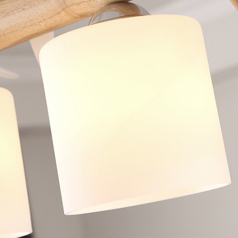 Wood Island Lamp Modern Island Hanging Light with Glass Shade for Dining Room