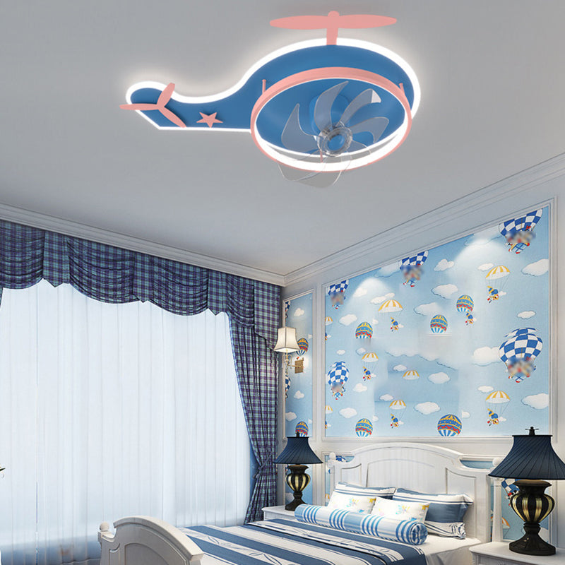 2 - Light LED Ceiling Fan Mount Blue / Pink Kids Style Ceiling Fan