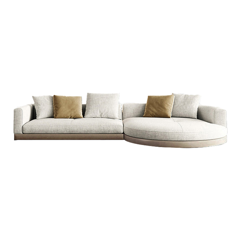 Farmhouse Sectional Sofa with Square Arms in Beige Linen Blend