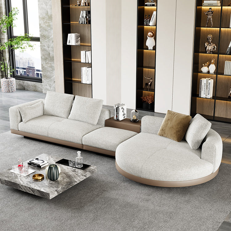 Farmhouse Sectional Sofa with Square Arms in Beige Linen Blend