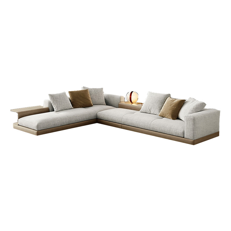 Farmhouse Sectional Sofa with Square Arms in Beige Linen Blend