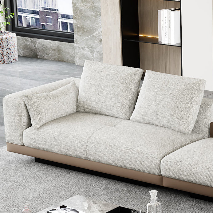 Farmhouse Sectional Sofa with Square Arms in Beige Linen Blend