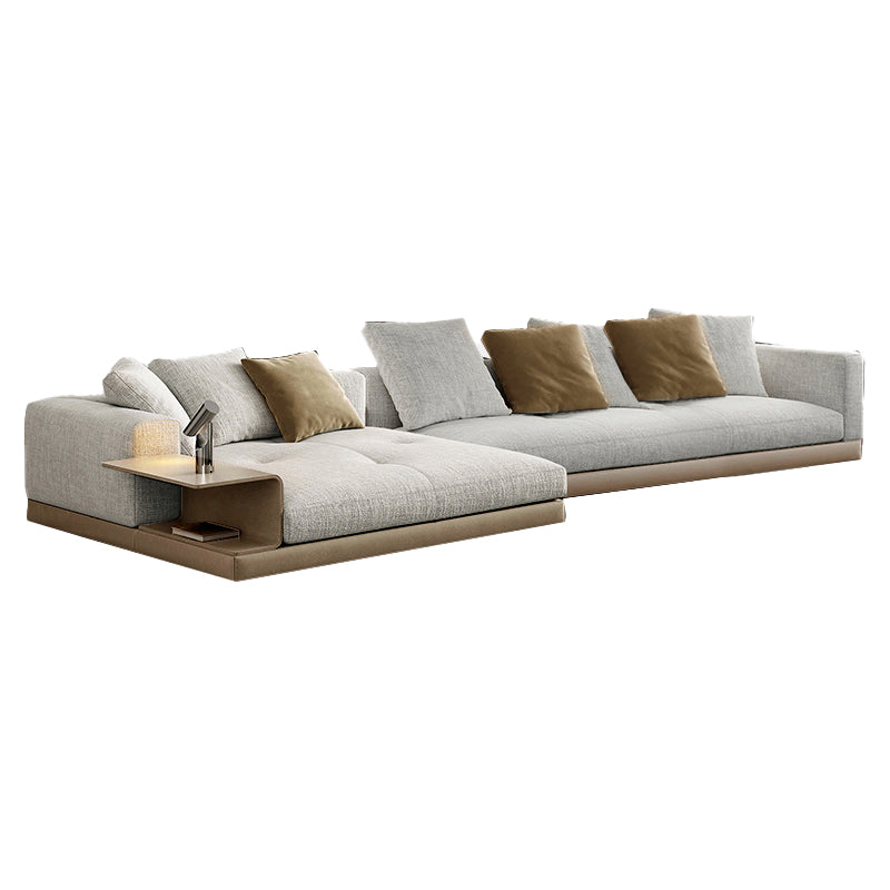 Farmhouse Sectional Sofa with Square Arms in Beige Linen Blend