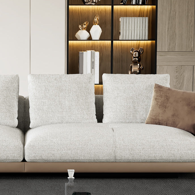 Farmhouse Sectional Sofa with Square Arms in Beige Linen Blend