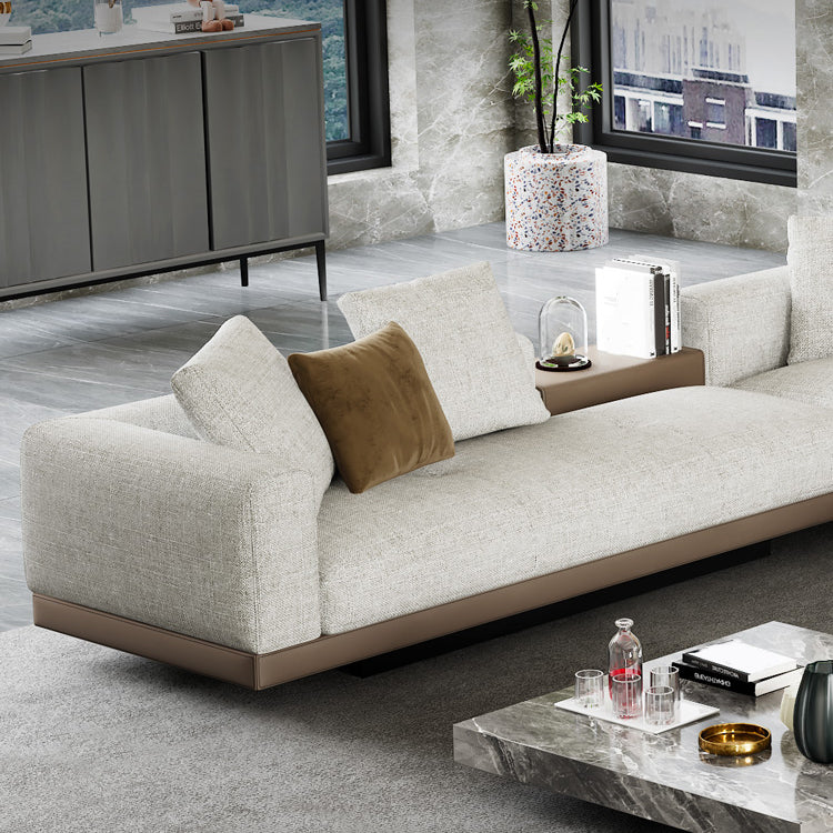 Farmhouse Sectional Sofa with Square Arms in Beige Linen Blend