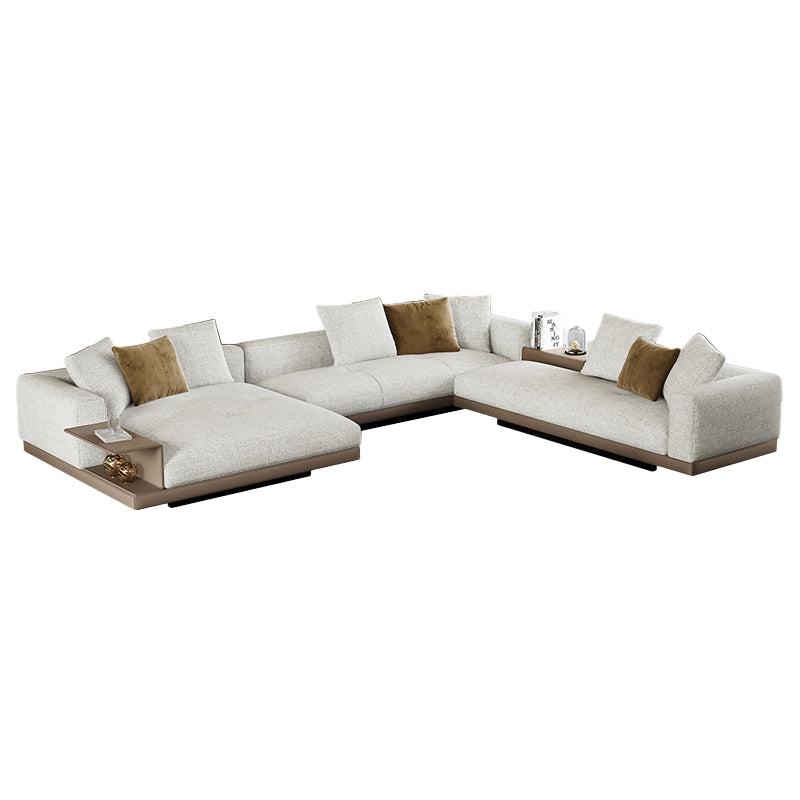 Farmhouse Sectional Sofa with Square Arms in Beige Linen Blend