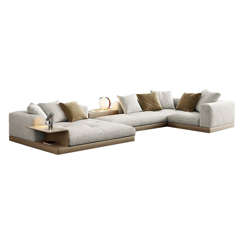 Farmhouse Sectional Sofa with Square Arms in Beige Linen Blend
