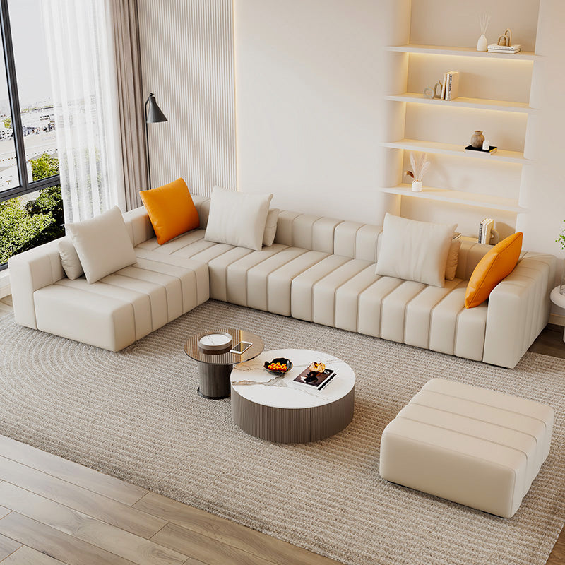 Contemporary White Sectional Sofa with Square Arms and Channel Back