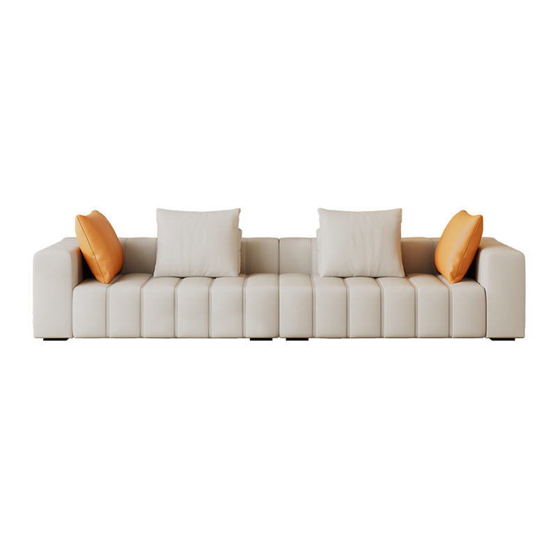 Contemporary White Sectional Sofa with Square Arms and Channel Back