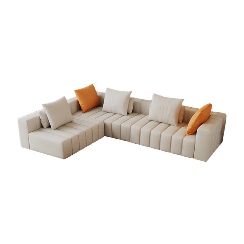 Contemporary White Sectional Sofa with Square Arms and Channel Back