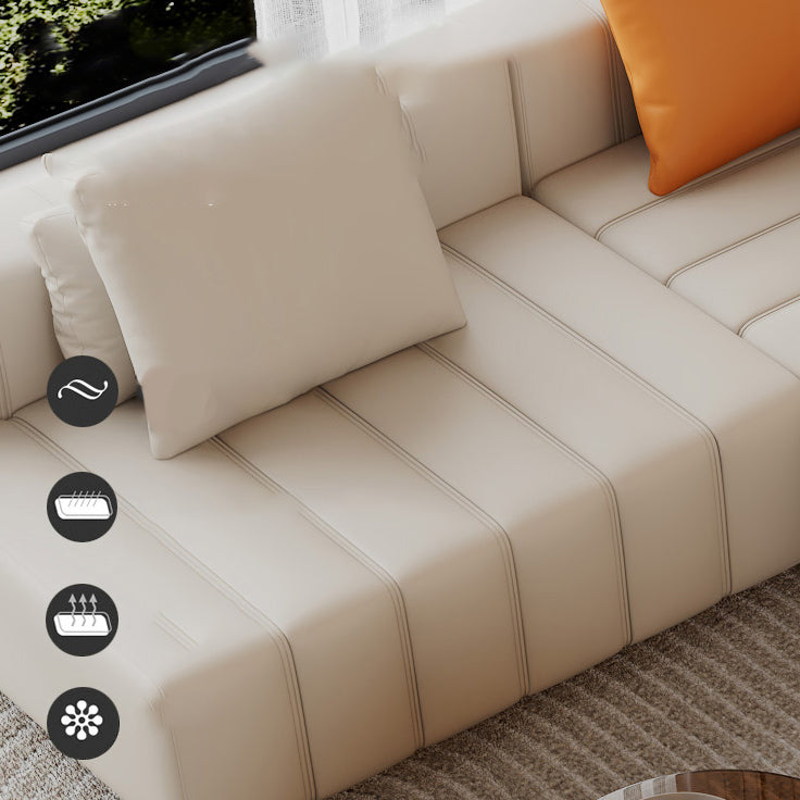 Contemporary White Sectional Sofa with Square Arms and Channel Back
