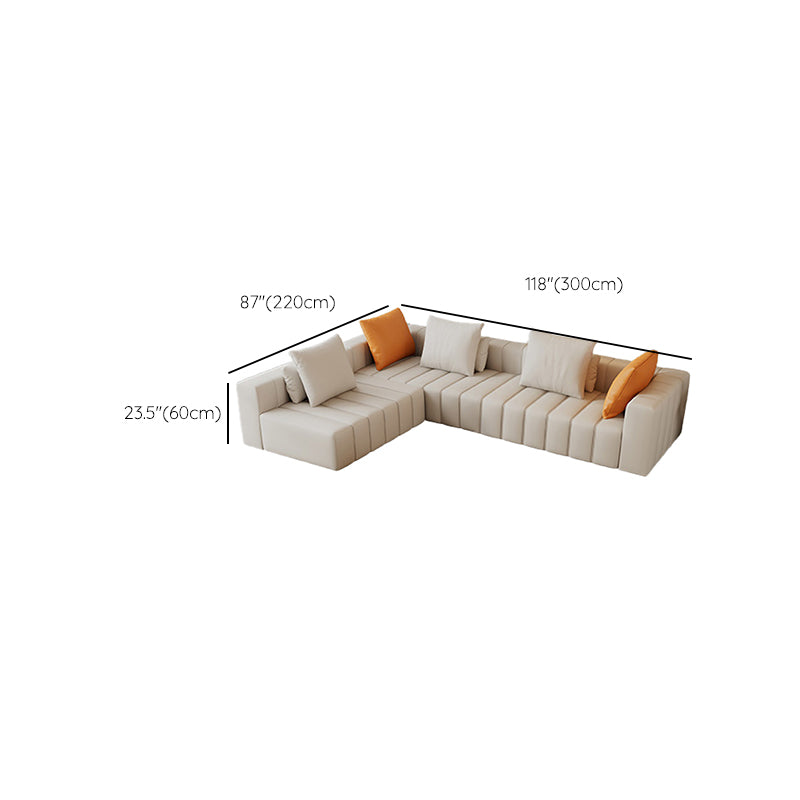 Contemporary White Sectional Sofa with Square Arms and Channel Back