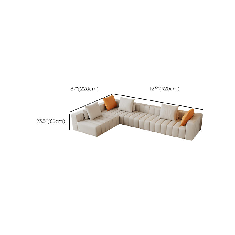 Contemporary White Sectional Sofa with Square Arms and Channel Back