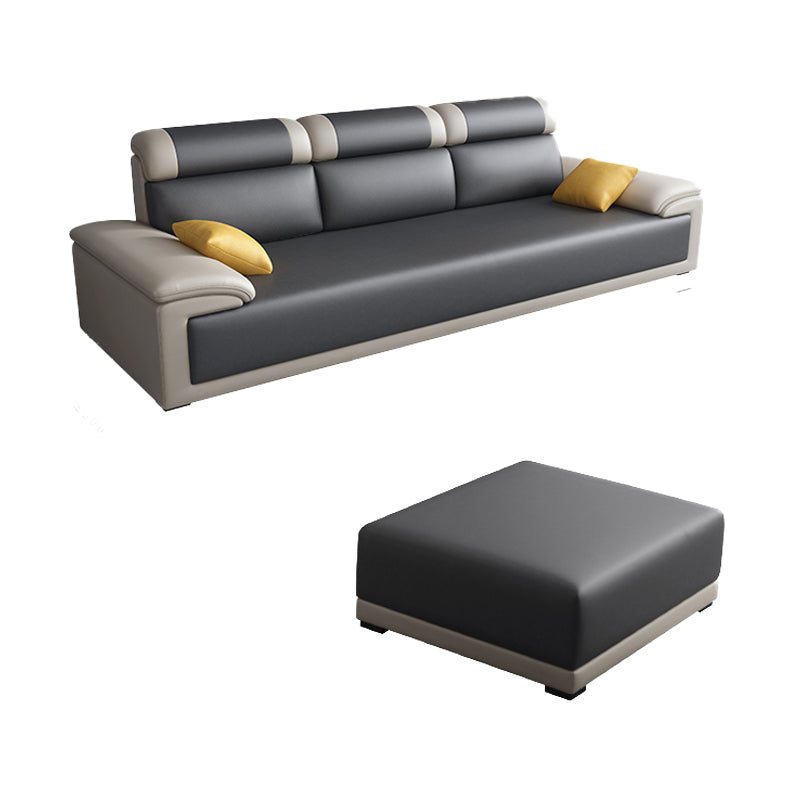 Contemporary Grey Sectional Sofa with Pillow Top Arm in Faux Leather