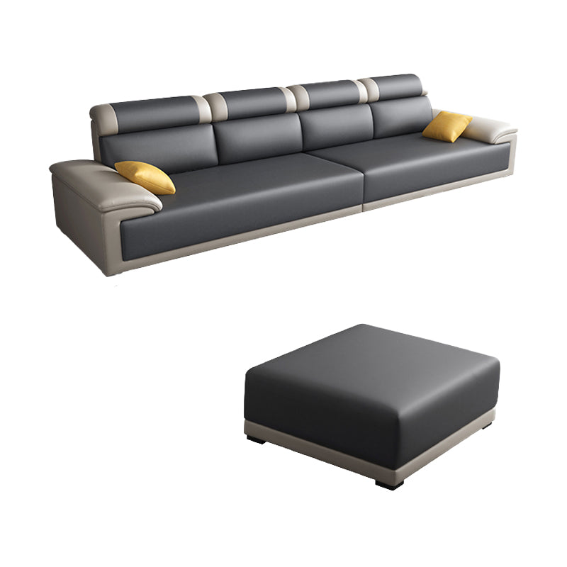 Contemporary Grey Sectional Sofa with Pillow Top Arm in Faux Leather