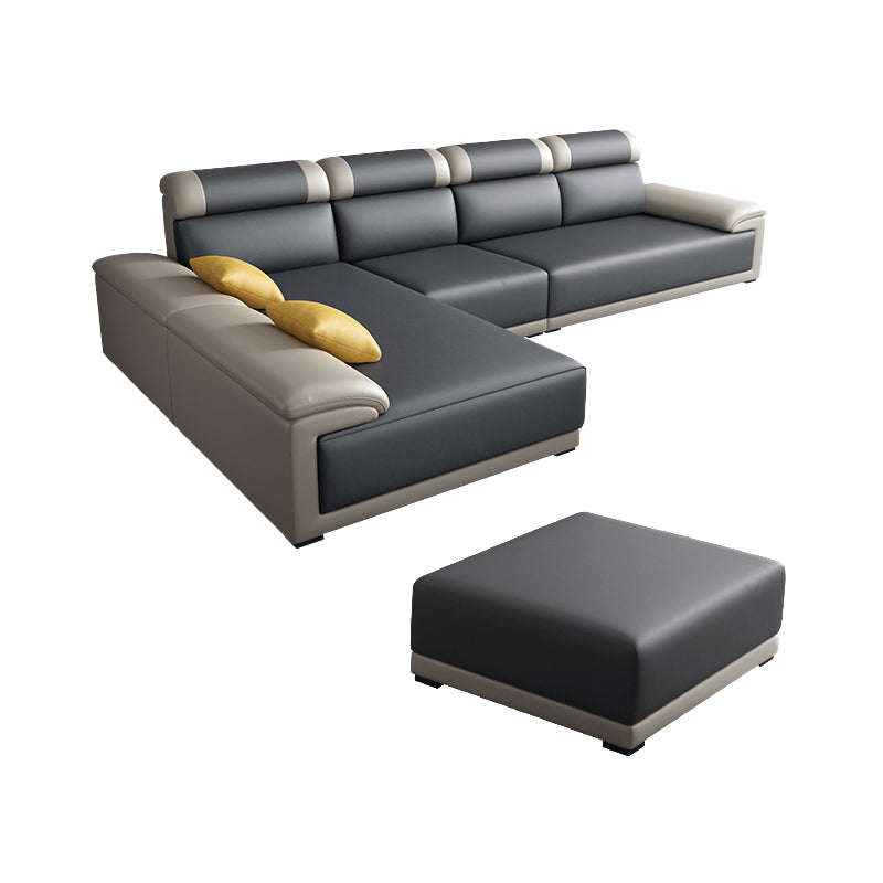 Contemporary Grey Sectional Sofa with Pillow Top Arm in Faux Leather