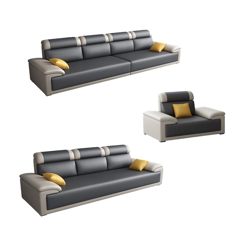 Contemporary Grey Sectional Sofa with Pillow Top Arm in Faux Leather