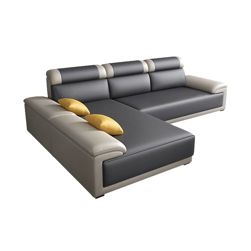 Contemporary Grey Sectional Sofa with Pillow Top Arm in Faux Leather