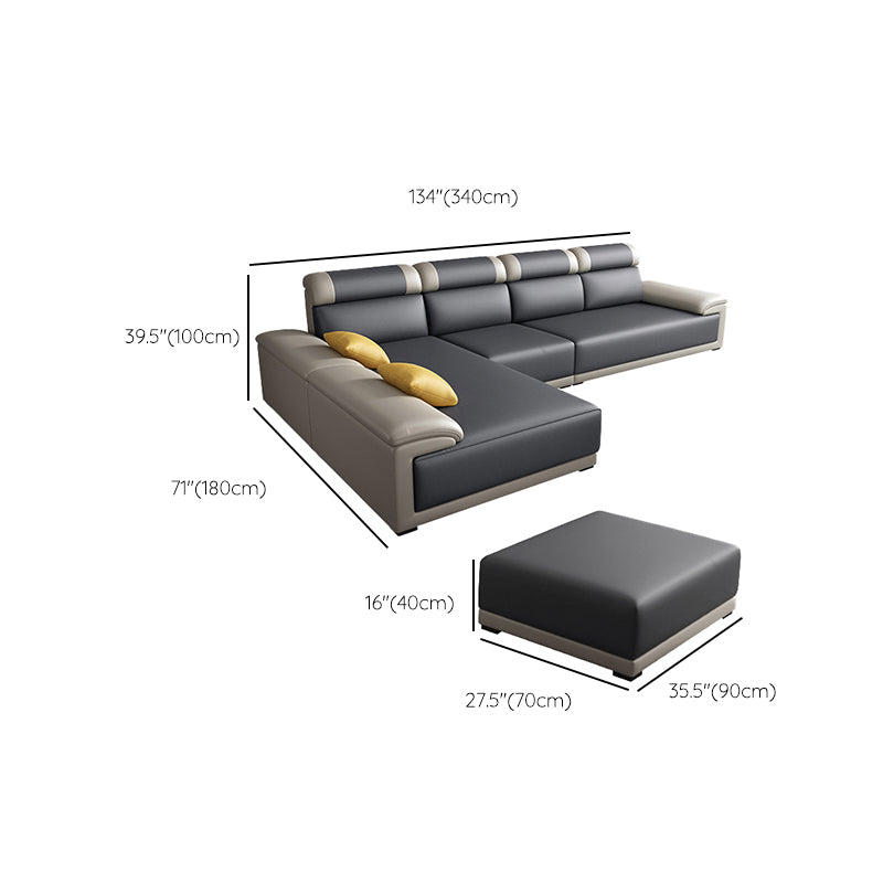 Contemporary Grey Sectional Sofa with Pillow Top Arm in Faux Leather