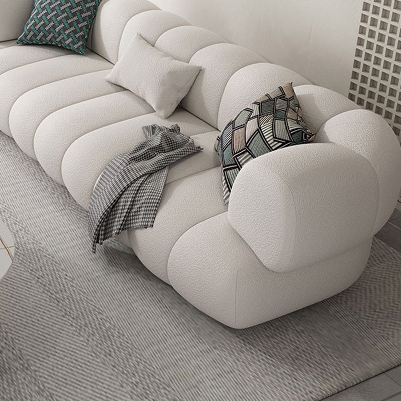 Scandinavian Fabric Sofa Biscuit Back Tuxedo Arm Sofa in White