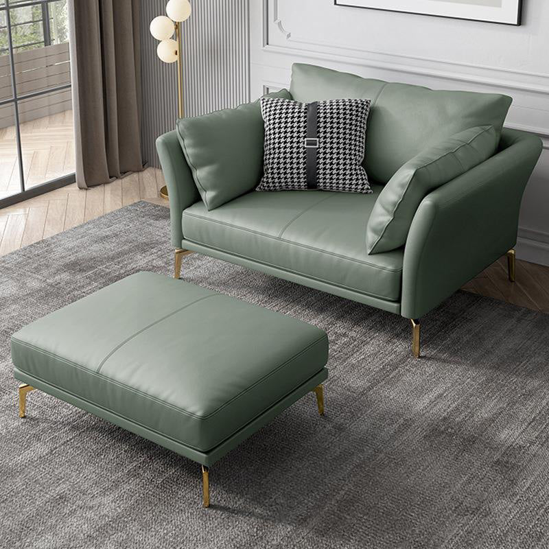Genuine Leather Flared Arm Sofa Luxurious Green Sofa with Pillows