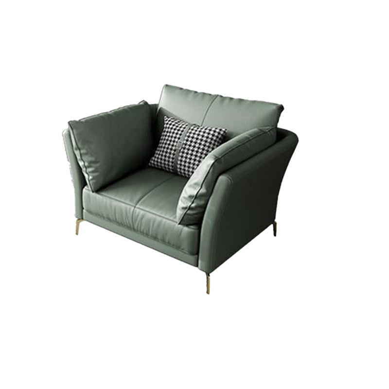 Genuine Leather Flared Arm Sofa Luxurious Green Sofa with Pillows