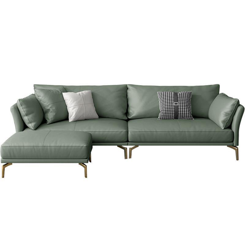 Genuine Leather Flared Arm Sofa Luxurious Green Sofa with Pillows