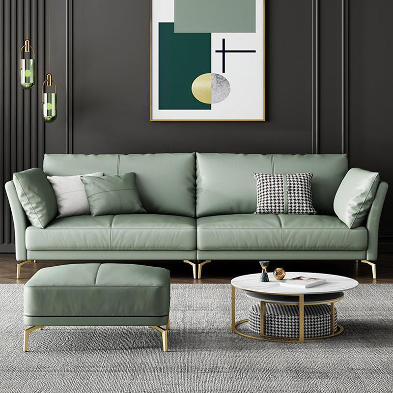 Genuine Leather Flared Arm Sofa Luxurious Green Sofa with Pillows
